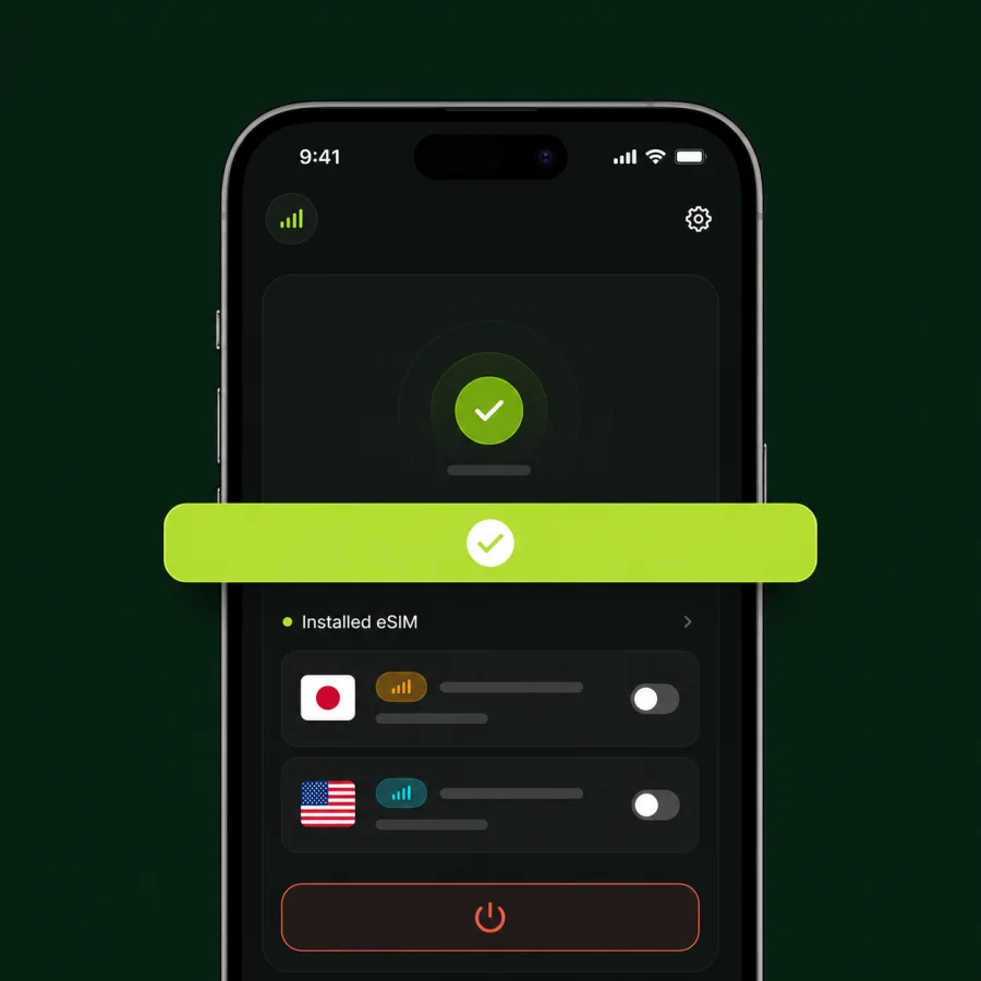 Phone showing an installed eSIM with destination plans ready to activate