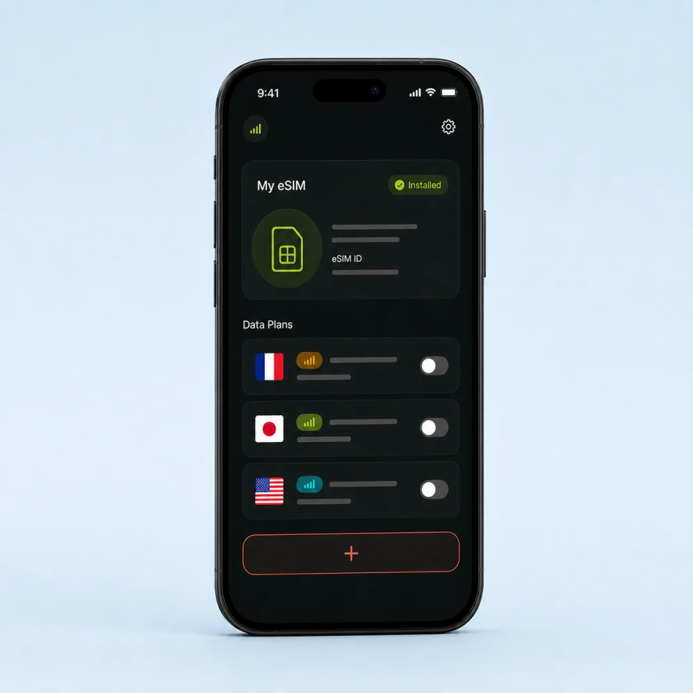 Reusable eSIM dashboard with several destination data plans